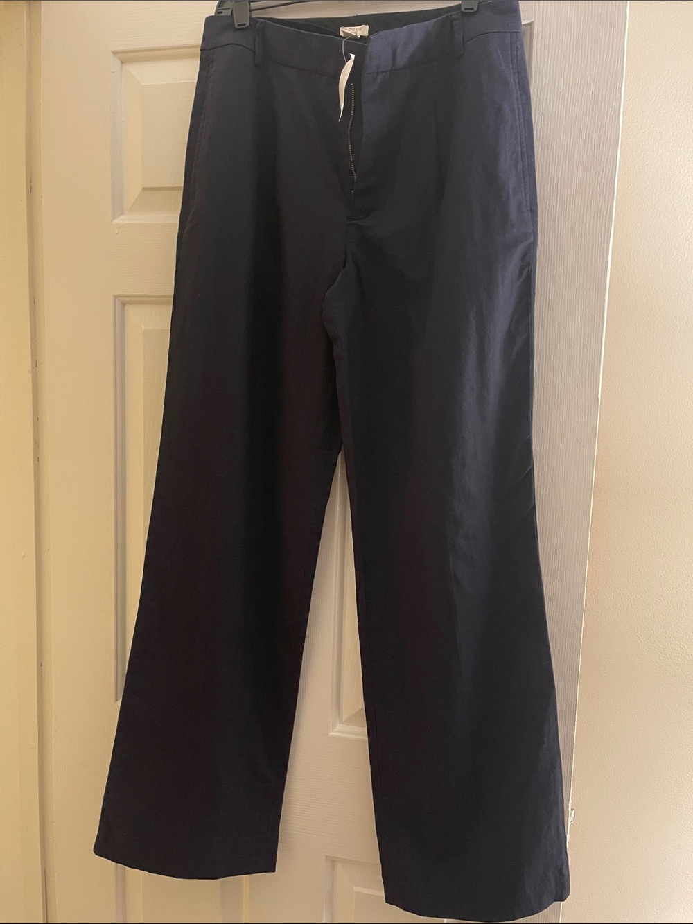 J. Crew Womens Linen Navy  Dress Trousers one pleat wide leg high waisted size 6